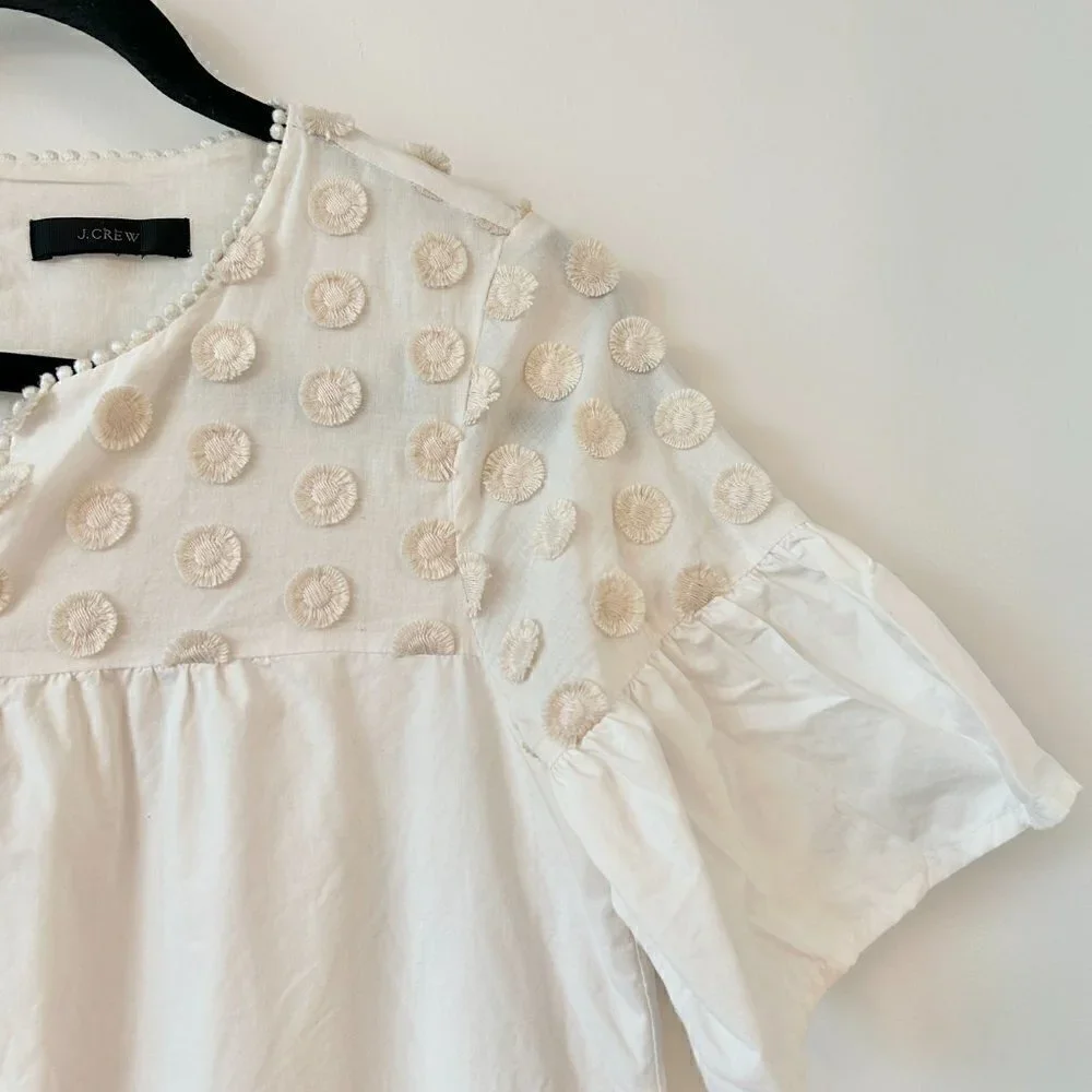 J. Crew Women's Bell Sleeve Dot Fringe Ivory Dress Size 4